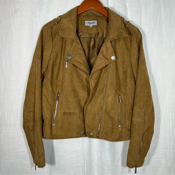 Kenneth Cole Reaction Faux Suede Moto Jacket Coat Size M - Picture 1 of 5